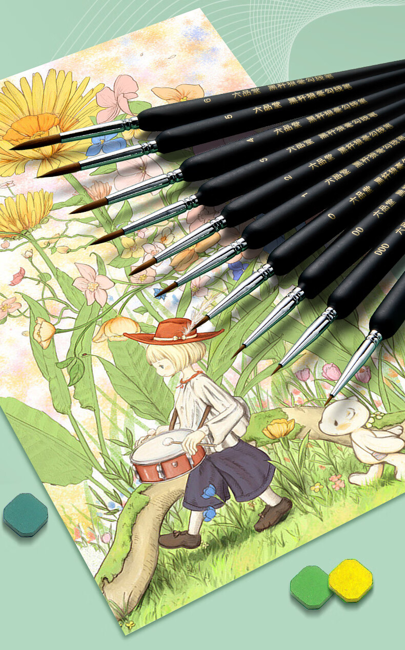 [Lowest Price Online, Real Bargain Live Stream] Liupintang Wolf Hair Ultra-Fine Line Drawing Pen Set with Soft Tip for Painting Acrylic Oil Chinese Watercolor Gouache Calligraphy Brush Fine Line Art Supplies for Students' Detailed Work And Outline Drawing, Black, 10 Pieces 2