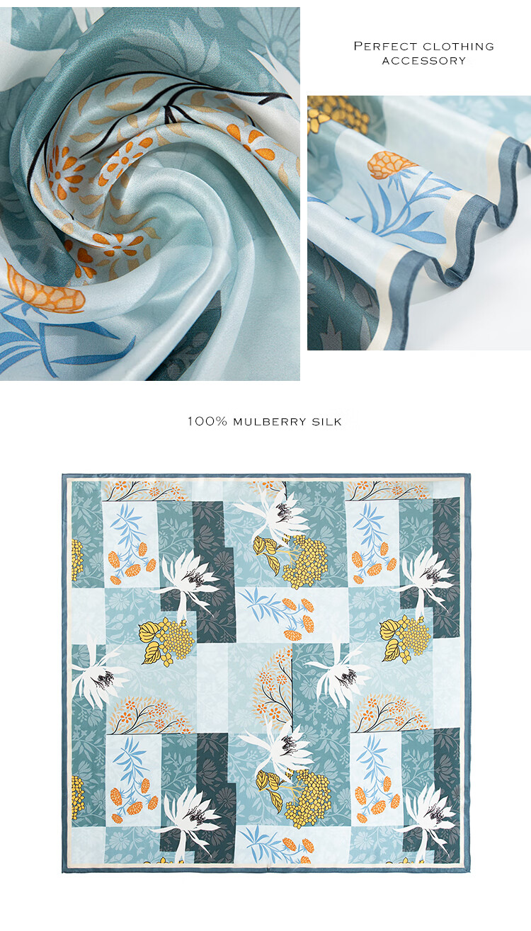 Sijie [Boutique Exclusive] Heavyweight Pure Silk Scarf, 100% Mulberry Silk Large Square Scarf with Print Shawl, Mid-Autumn Festival Gift 13