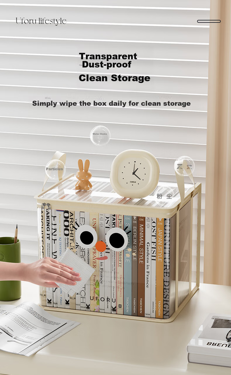 Fanyejia Book Storage Bag, Transparent Moisture-Proof And Dustproof Organizer Box for Students And Home Use, PVC Foldable Zipper Design, 24cm 3