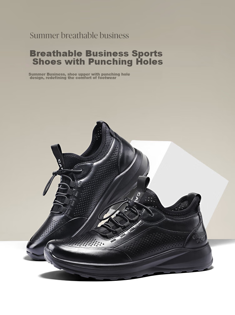 CARTELO Genuine Leather Men's Shoes, Business Casual Sports New Style for Autumn And Winter, Soft Thick-Soled Versatile Commuter Work High-End Black 27