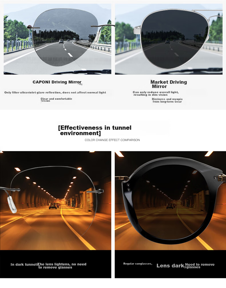 CAPONI Frameless Photochromic Polarized Sunglasses for Men And Women, Night Vision Glasses, Day And Night Use Sunglasses for Driving, Fishing And Driving 6