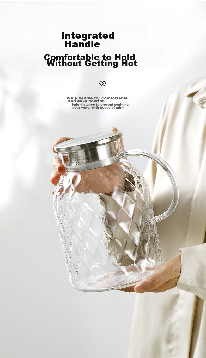 Fuguang Household Cold Water Pitcher, High Borosilicate Glass, Heat-Resistant Cold Water Jug, Large Capacity 1.8L 7