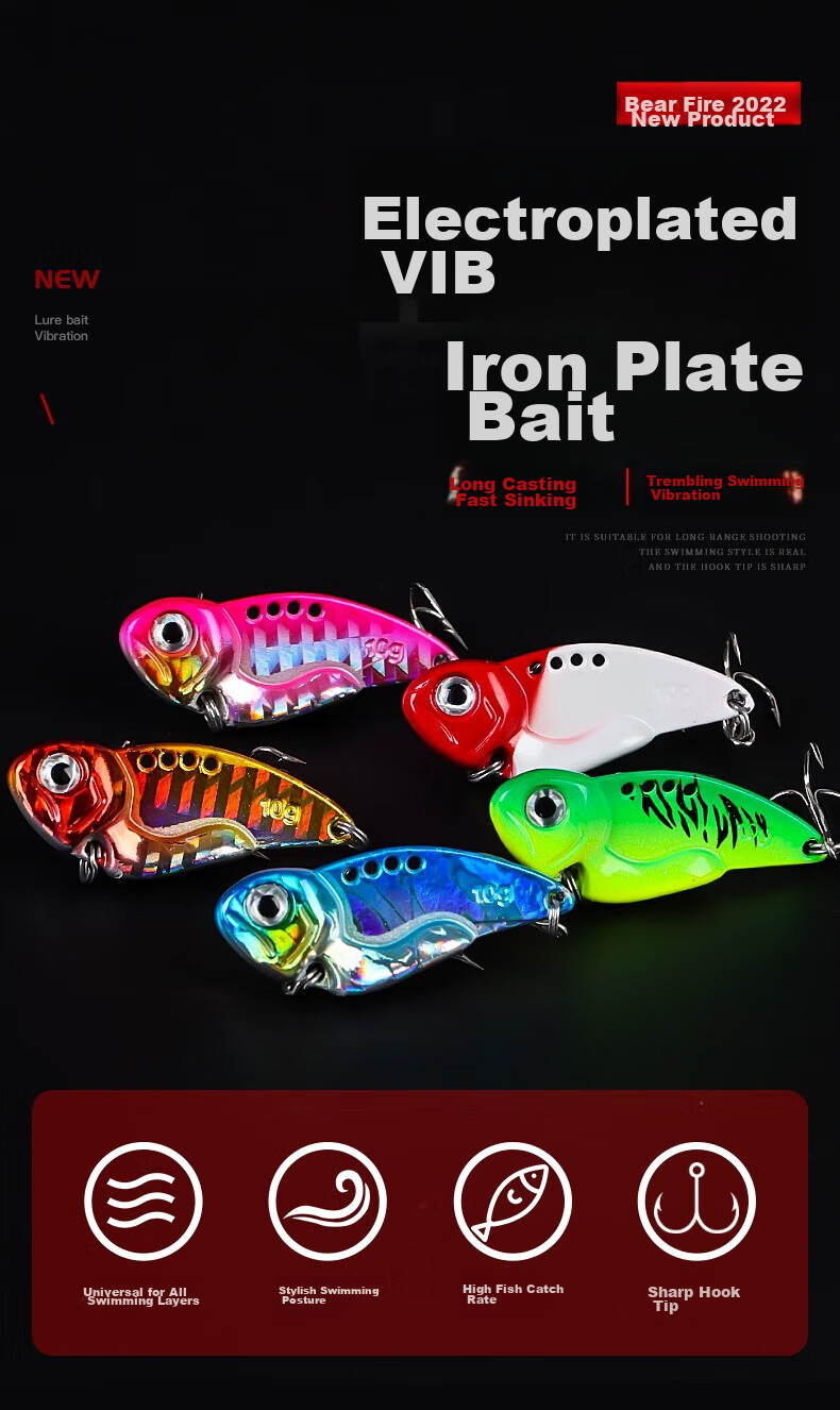 Xionghuo Lure VIB Metal Artificial Bait Set Mixed Long-Casting Hard Bait Full Swimming Layer Iron Plate 10g (Pack of 10) 1