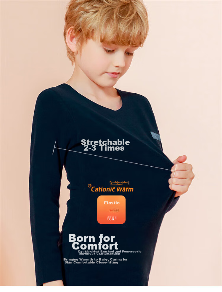 LangSha Children's Thermal Underwear, Boys' Autumn And Winter Round Neck Base Layer Pajamas, Elastic Autumn Top And Pants, for Older Children, Set of 120 10