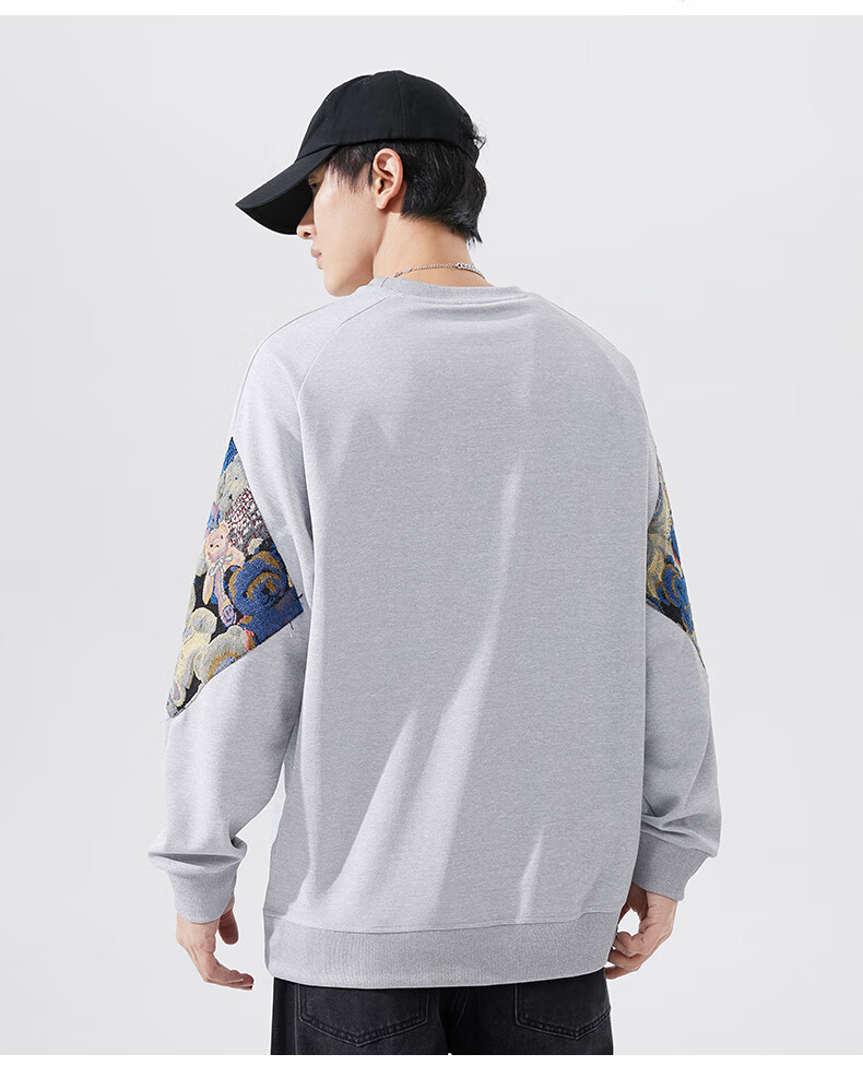 Chaersitaoxin Bear Sweatshirt for Men, Spring And Autumn Season, Color Block Embroidery, Couple's Round Neck Base Layer, Gray, XL 2