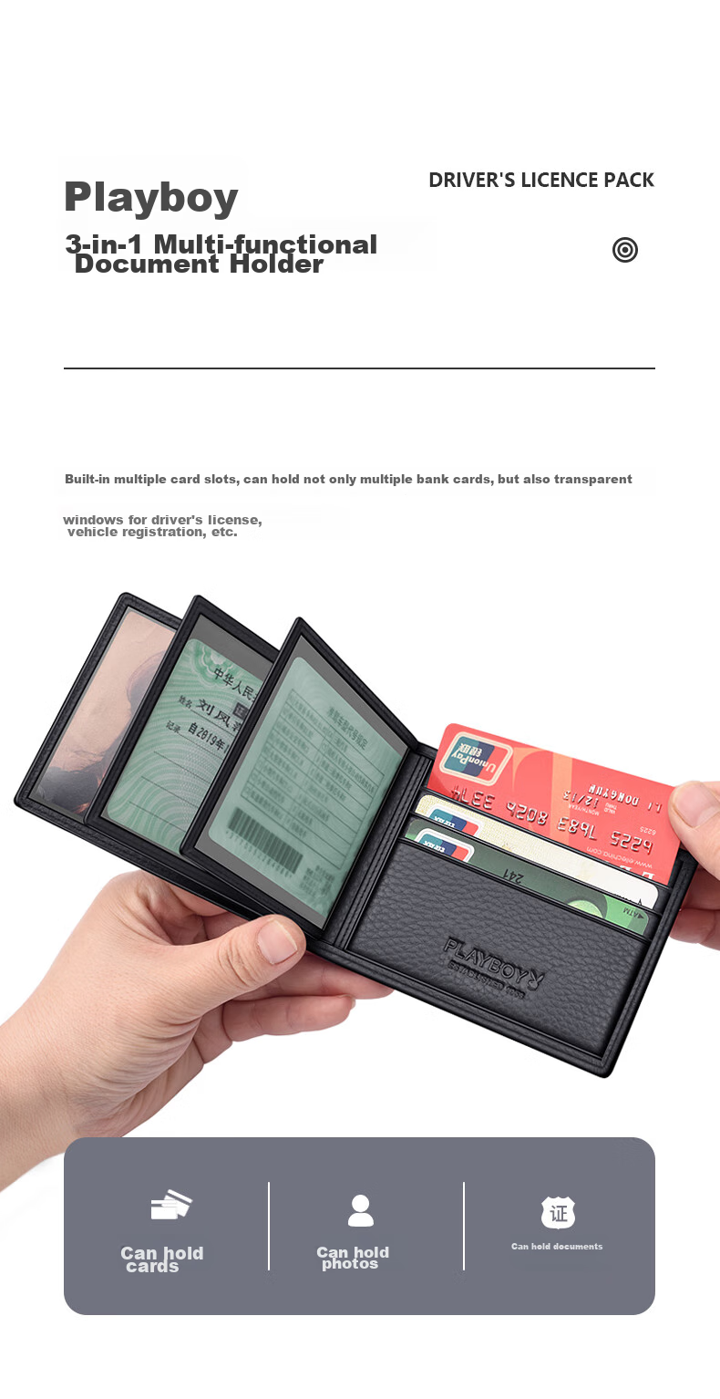 PLAYBOY Driver's License Holder for Men, Large Capacity Multi-Slot Integrated Vehicle Driving Permit Protective Case Card Holder Birthday Gift 3