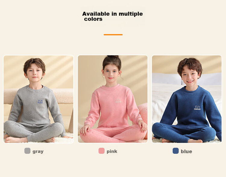 Nanjiren [400g School Uniform Essential] Children's Thermal Underwear, Boys And Girls Winter Fleece-Lined Thickened Autumn Top And Pants Set 3
