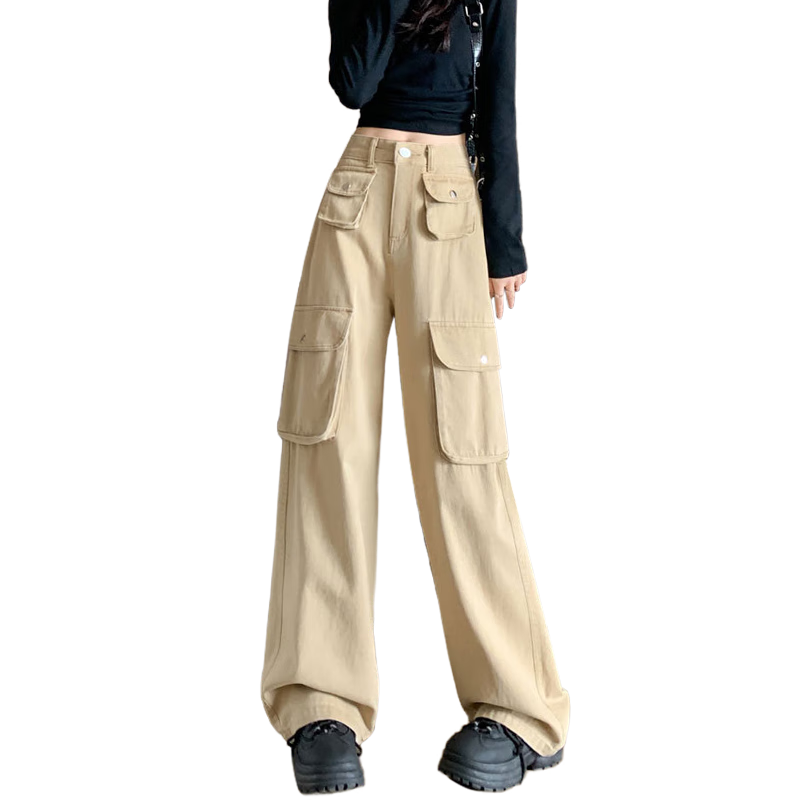 Langsha Women's High-Waisted Straight-Leg Casual Pants with Pockets, Trendy And Versatile American-Style Wide-Leg Slim-Fit Casual Trousers for Spring And Autum