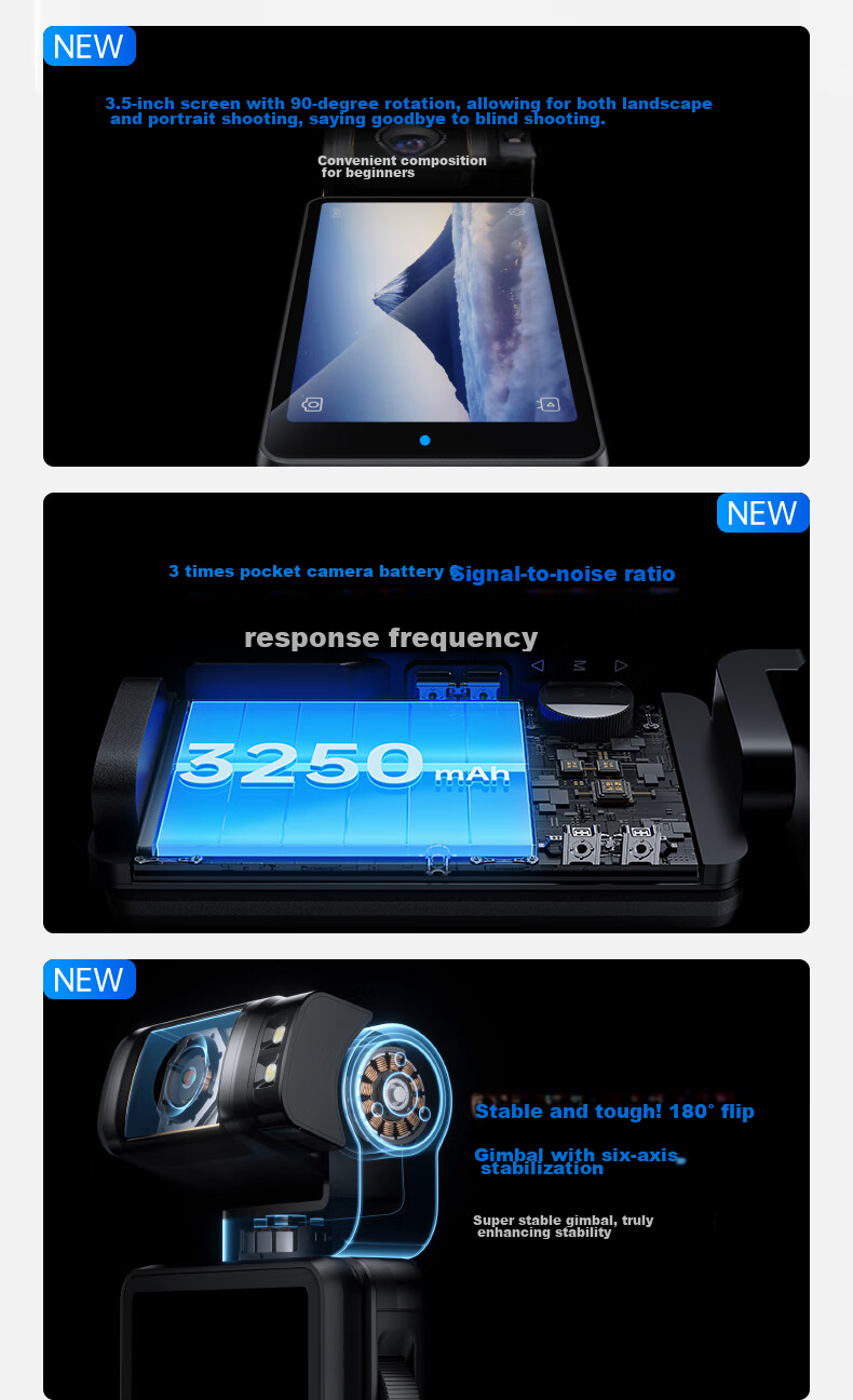 ORDRO [2026 Super Value] M3 5K Action Camera, 3.5-Inch Pocket3 Handheld Gimbal Camera, for Meetings, Vlogging, Travel, Cycling, Fishing, Portable And Personal Use 9