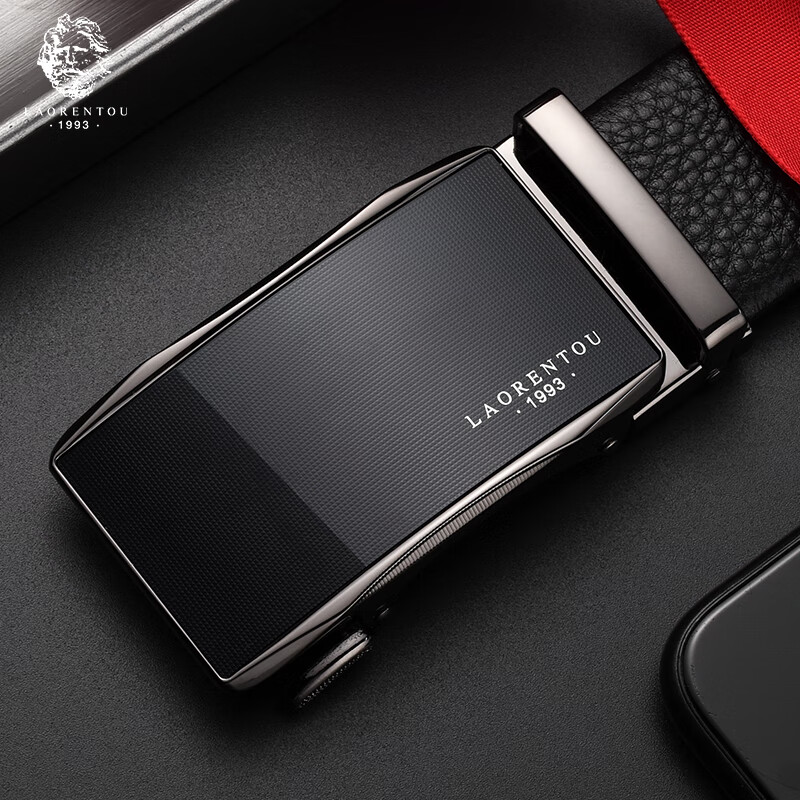 LAORENTOU Men's Belt, Top-Grain Leather, Automatic Buckle, Waist Belt for Young And Middle-Aged Men, Gift for Boyfriend's Birthday, Size 115-125