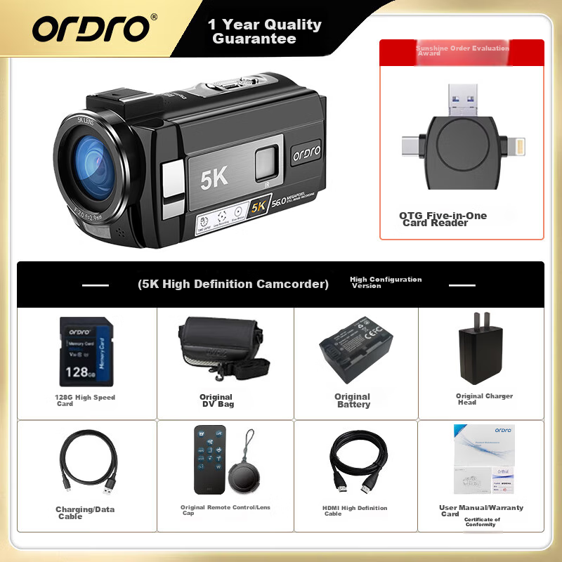 ORDRO AE20 5K Ultra HD DV Camera Dedicated Shooting Zoom Handheld Camcorder Anti-Shake Wide-Angle Wifi Connection Vlog Conference Short Video