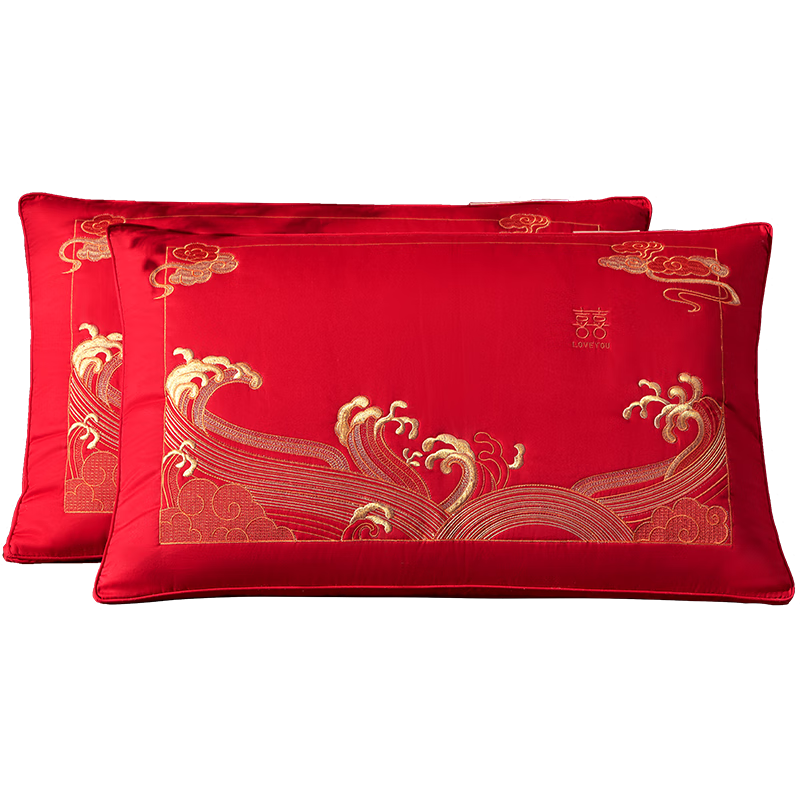 Shuixingjiafang Wedding Silk Pillow, Cervical Pillow Core, Upgraded Antibacterial Pillow, Wedding Gift, Couple Pillows, "Golden Jade Love"