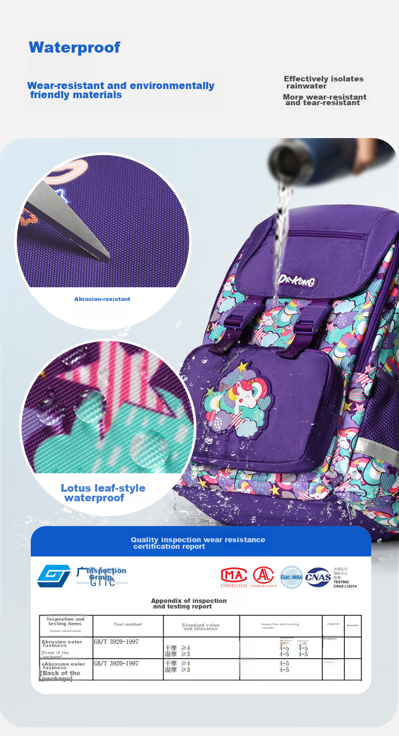DR·KONG Backpack for Girls, Elementary School Students Grades 3-6, Children's Spine-Protecting Lightweight Large-Capacity Backpack, Convenient Shoulder Bag 18