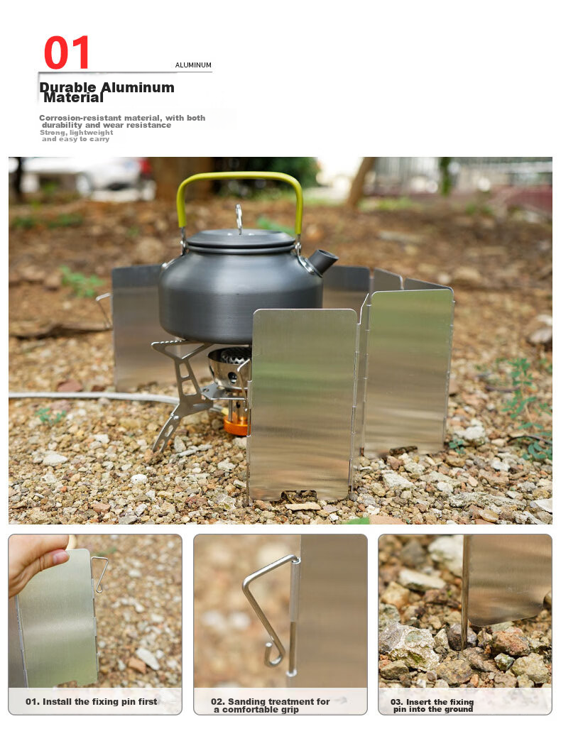 Geshu Windshield Card Stove Windproof Outdoor Stove Windshield Gas Stove Aluminum Alloy Folding Windproof Cover, 10 Pieces 2