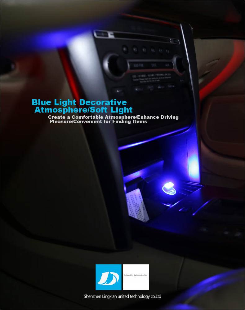 Dijialun Car Interior Ambient Light USB Car Decoration Atmosphere Lamp LED Notebook Car-Mounted No-Modification Accessory Small Night Light Blue Light 7
