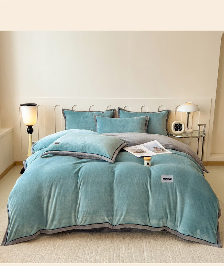 MINISO Milk Velvet Four-Piece Bedding Set Thickened Fleece Bed Sheet and Duvet Cover 200x230cm for 1.5/1.8m Bed 22