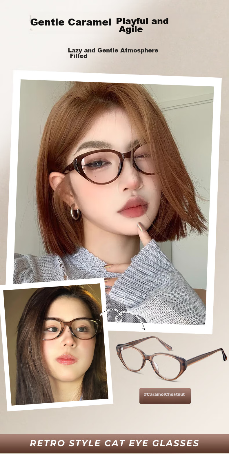LOHO Cat Eye Glasses, Plain Cold Tea Frame, Myopia Sunglasses for Women, Anti-Blue Light, Can Be Fitted with Prescription Lenses 4