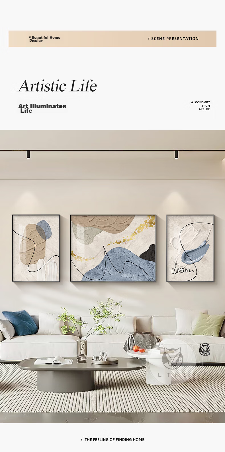 Haojiubujian Abstract Elegant Living Room Decorative Painting, Modern Minimalist Triptych Wall Art, High-End Luxury Sofa Background Wall Hanging Picture 10