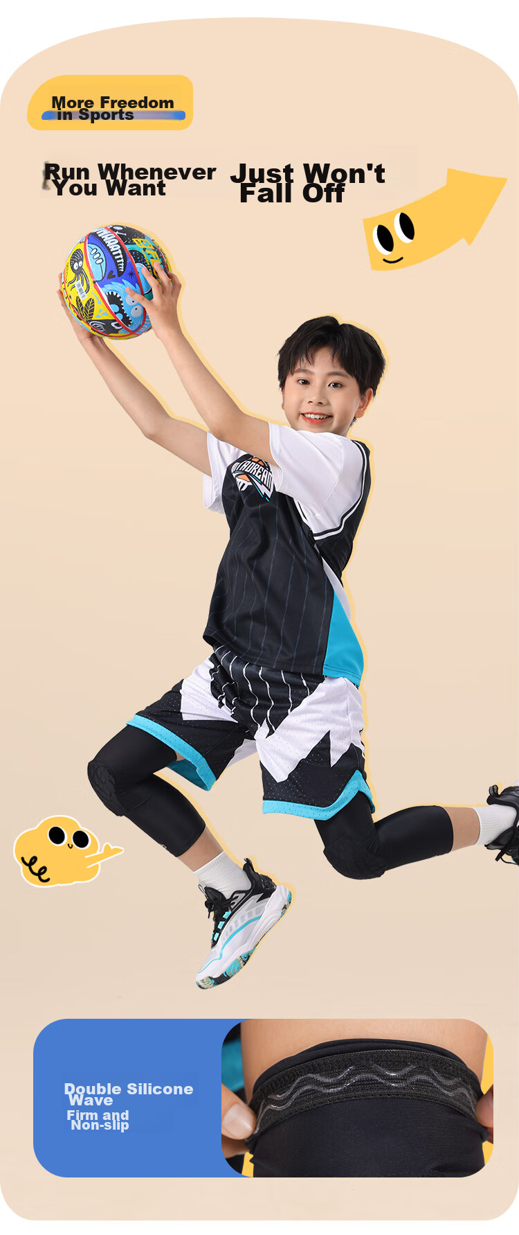 JD Original X200 Children's Basketball Special Anti-Fall Knee Pads, Running Soccer Shin Guards, Patella Knee Sports Equipment S 6