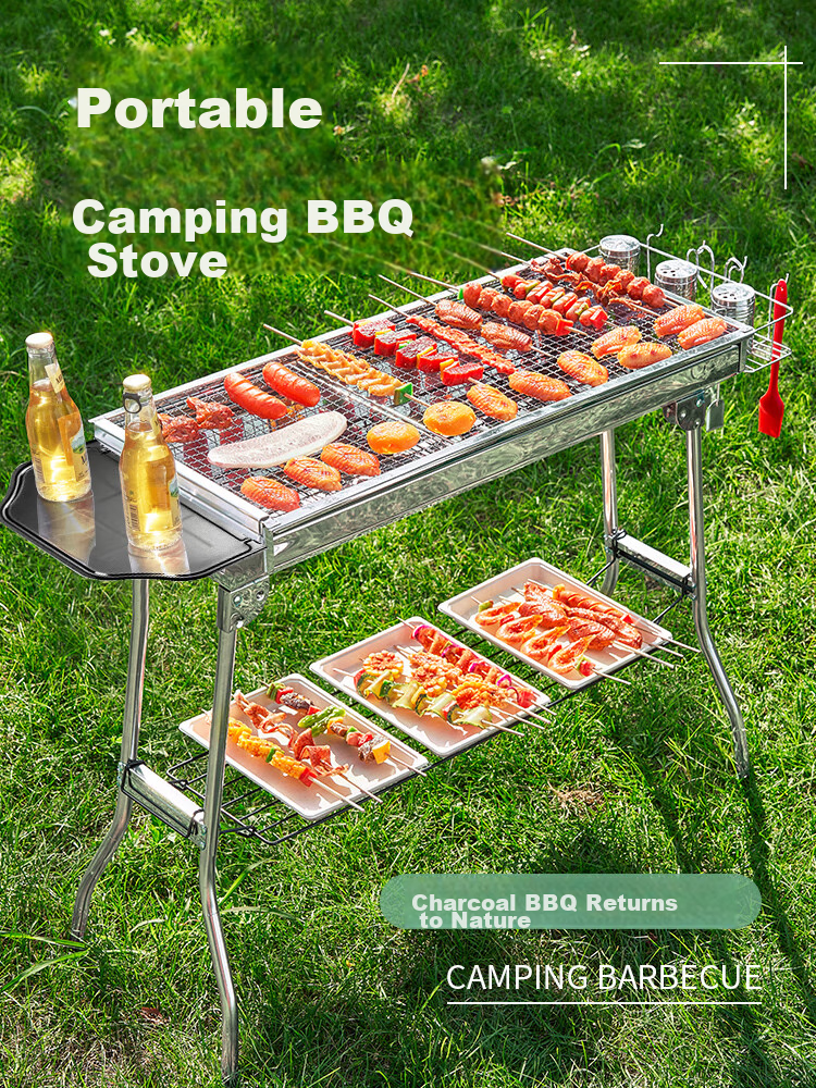 Suncojia , Outdoor Stainless Steel Barbecue Grill, Portable Foldable Barbecue Rack, Charcoal Grill, Carbon Grill, Meat Roasting Rack 1