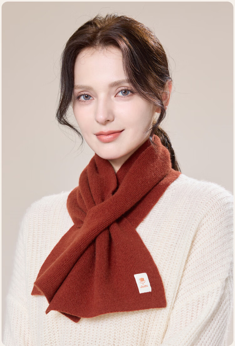 JIUMU Pure Wool Interwoven Small Scarf Women's Autumn Winter Warm Neck Warmer Lightweight Short Scarf for Girls 7