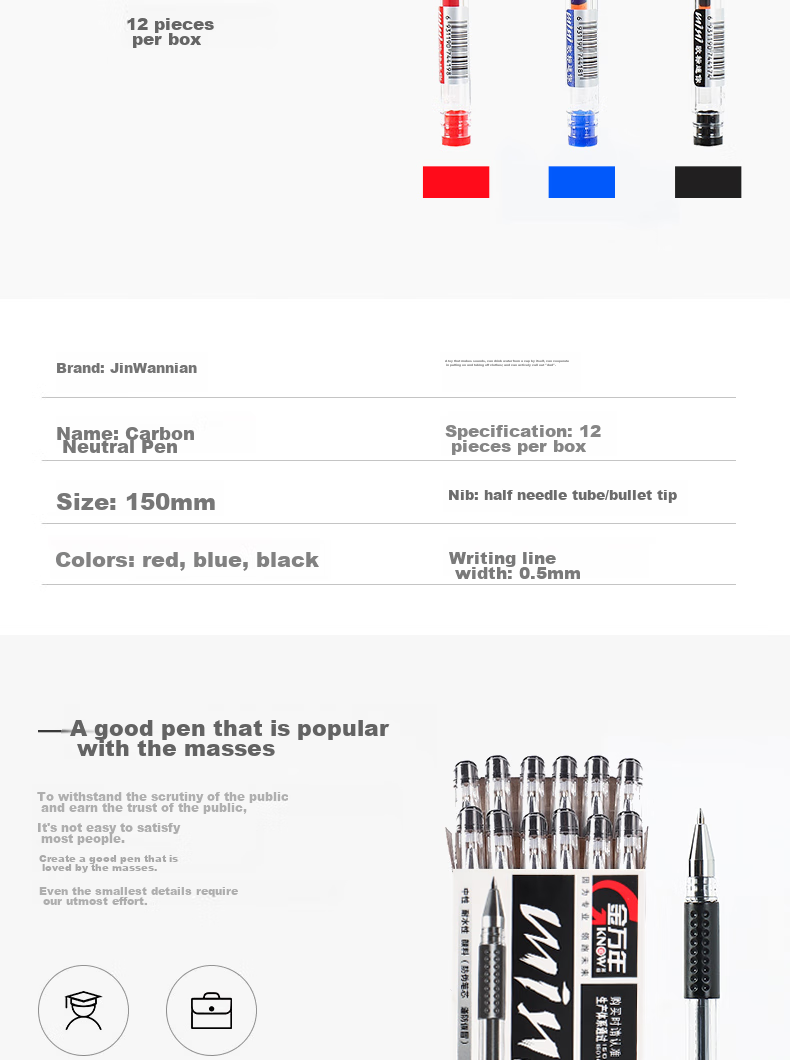 Genvana 0.5mm Black European Standard Gel Pen, Bullet Tip Signing Pen, Water-Based Pen for Exams And Office Use, MINI, 12 Pens/box 4
