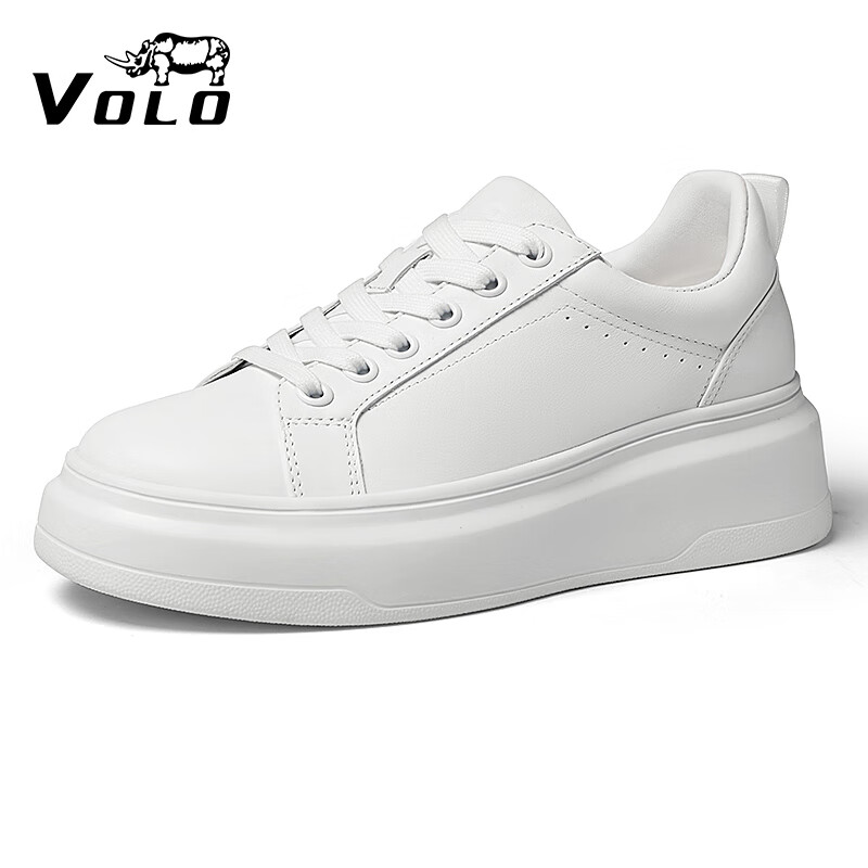 VOLO Rhinoceros Platform Sneakers, Thick-Soled White Shoes for Women, Height-Increasing Versatile Casual White Shoes, White Hollow Design, Size 35
