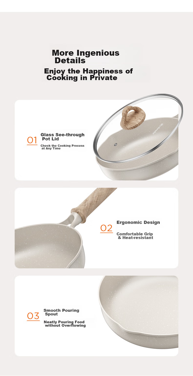 Joyoung Frying Pan, Oil-Gathering Breakfast Pan, Non-Stick Pan, Flat-Bottom Pan for Eggs And Steak, Magnetic Heating Compatible, Universal 28cm 15