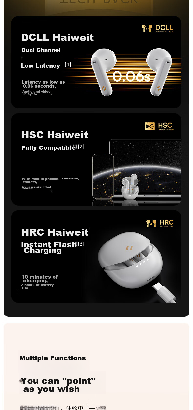 Havit [5,000+ Positive Reviews] True Wireless Bluetooth Earbuds Semi In-Ear Sports Noise-Cancelling Deep Bass Music Gaming Low Latency Compatible with Huawei Apple Phones E9 Pink 9