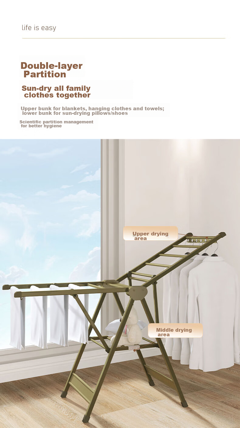 Hotata Floor-Standing Aluminum Alloy Clothes Drying Rack, Extendable Laundry Hanger for Balcony, Foldable Clothes Drying Stand D-2125 1