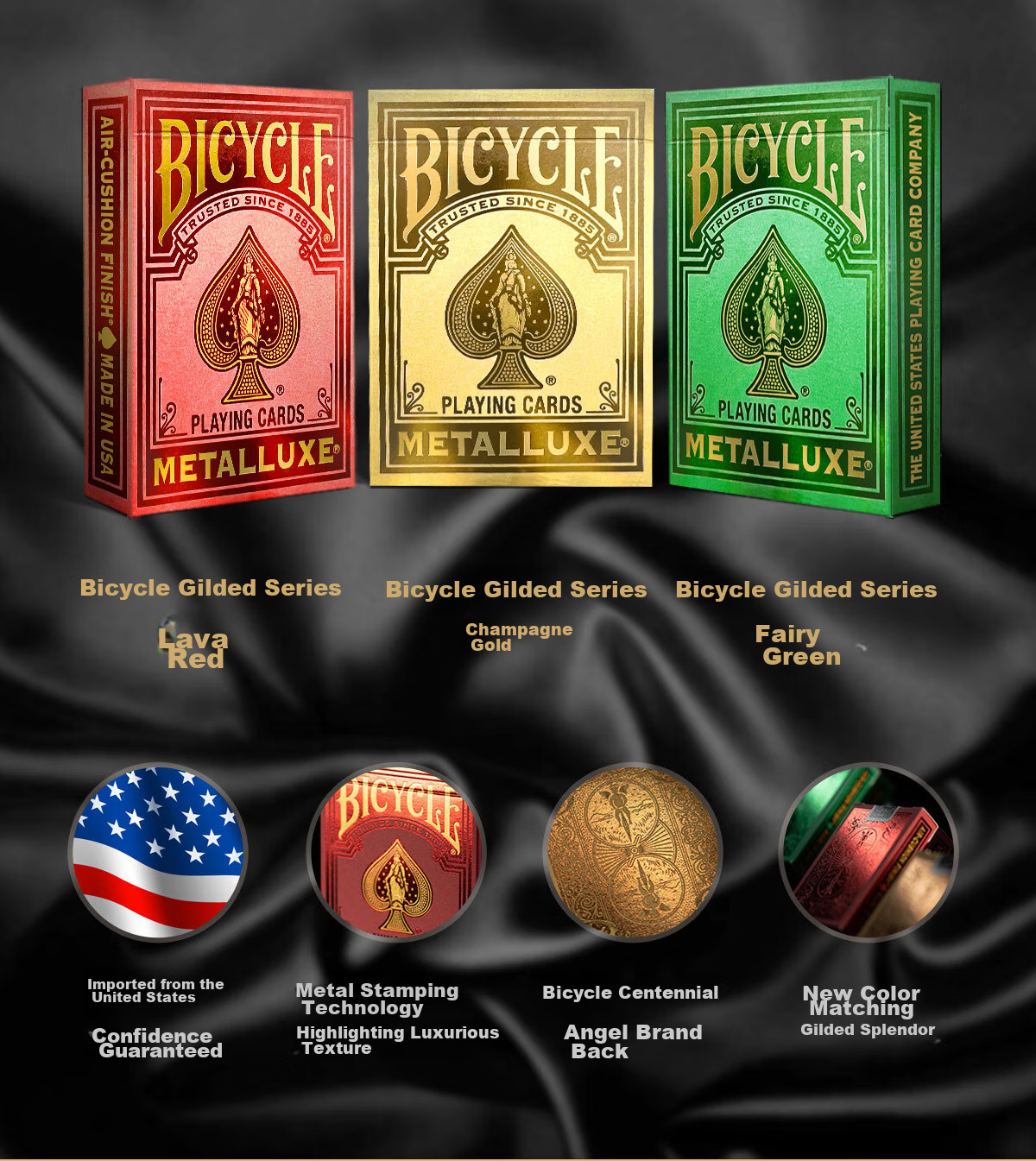 BICYCLE Playing Cards, High-End Luxury Gold-Stamped Cards, Ni Jin Series, Fairy Green, 1 Deck 3