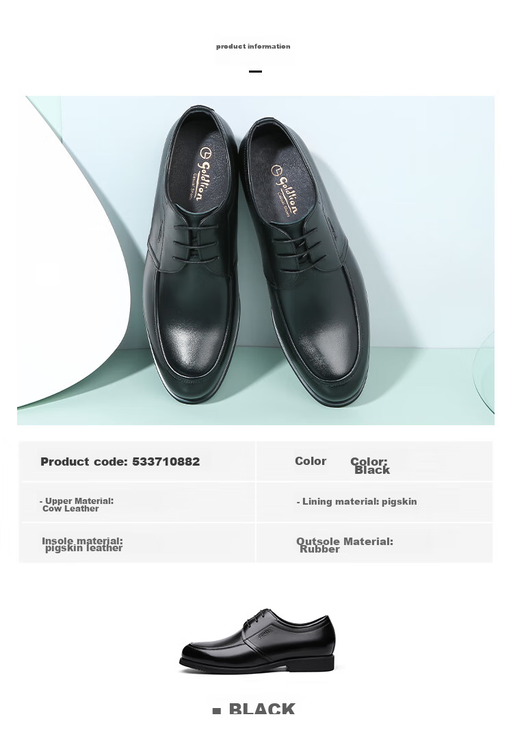 Goldlion Men's Shoes, Business Formal Shoes, Comfortable Breathable Wear-Resistant Simple Fashion Leather Shoes, 53371088201A-Black Size 39 11
