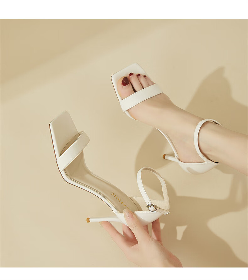 DAPHNE Thin Heel Sandals for Women, Summer French Style Elegant Versatile Outdoor Wear Ankle Strap High Heels Women's Shoes, Black, Size 34 11