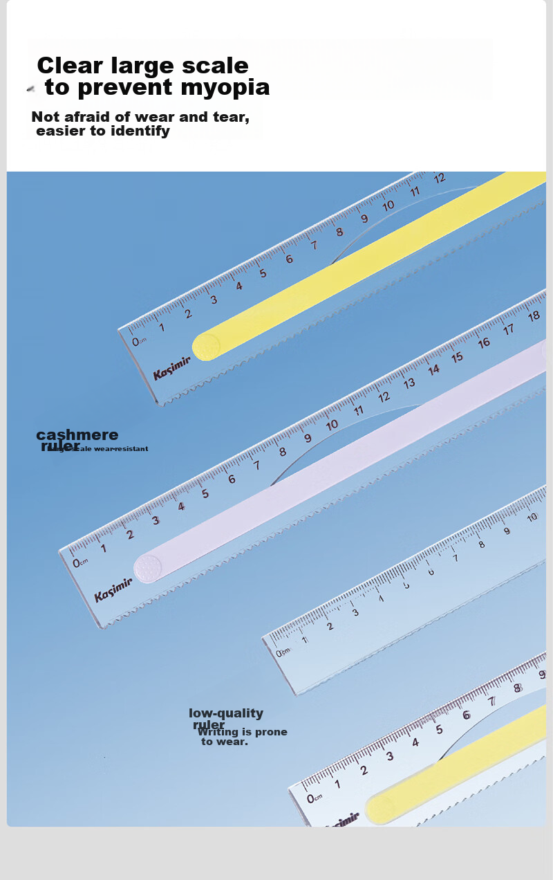 Kasimir Non-Slip Transparent Ruler Set, Multifunctional Geometric Drawing Tool for Primary And Middle School Students, Specially Designed for First And Second Graders, Learning Supplies, Student Stationery, 15cm*3 4