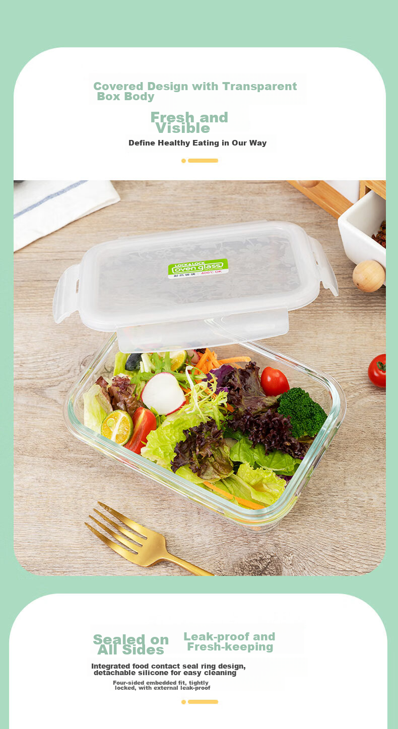 LOCK&LOCK Large Capacity Heat-Resistant Sealed Glass Food Storage Container, Lunch Box for Snacks And Fruits, with Lunch Bag, 750ml 4