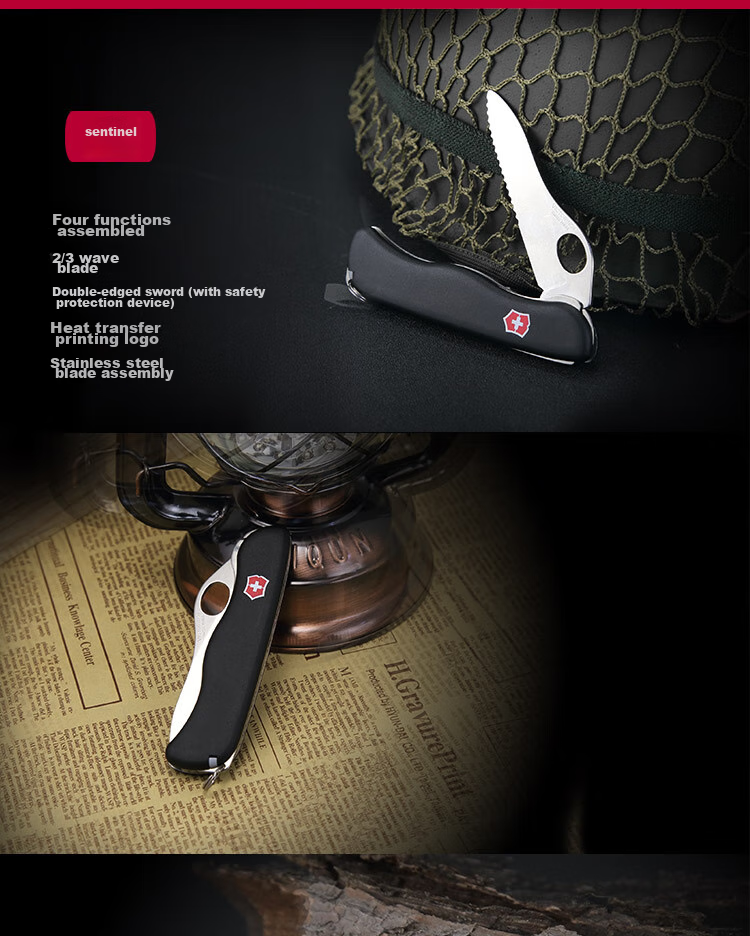 VICTORINOX Swiss Army Knife Sentinel 111mm Outdoor Folding Self-Defense Knife Single-Handed Plain Edge Main Blade with Back Clip Black 0.8416.M3 1