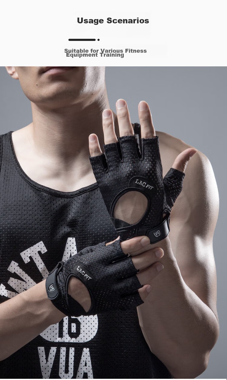 LAC Fitness Gloves for Women, Non-Slip Half-Finger Sports Gloves for Men, Durable Half-Finger Wrist Guards for Gym Equipment Training, Black Breathable Size S 8