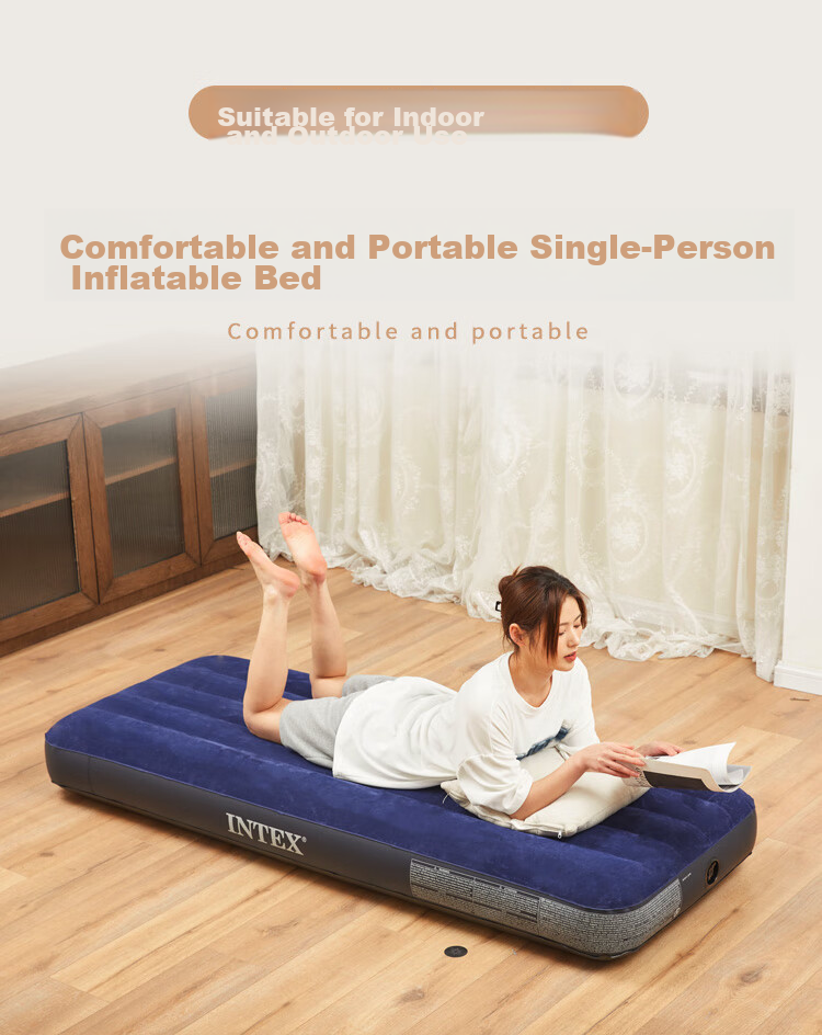 INTEX Inflatable Bed for Outdoor Camping, Home Use, Travel, Floor Sleeping, Nap, Single Person Air Mattress, Portable Folding Bed 1