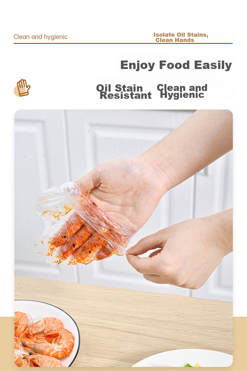 Temeiju Disposable Gloves, 200 Pieces Per Box, Pull-Out Style Food Gloves, Thickened Leak-Proof Plastic PE Gloves, for Kitchen And Baking 5