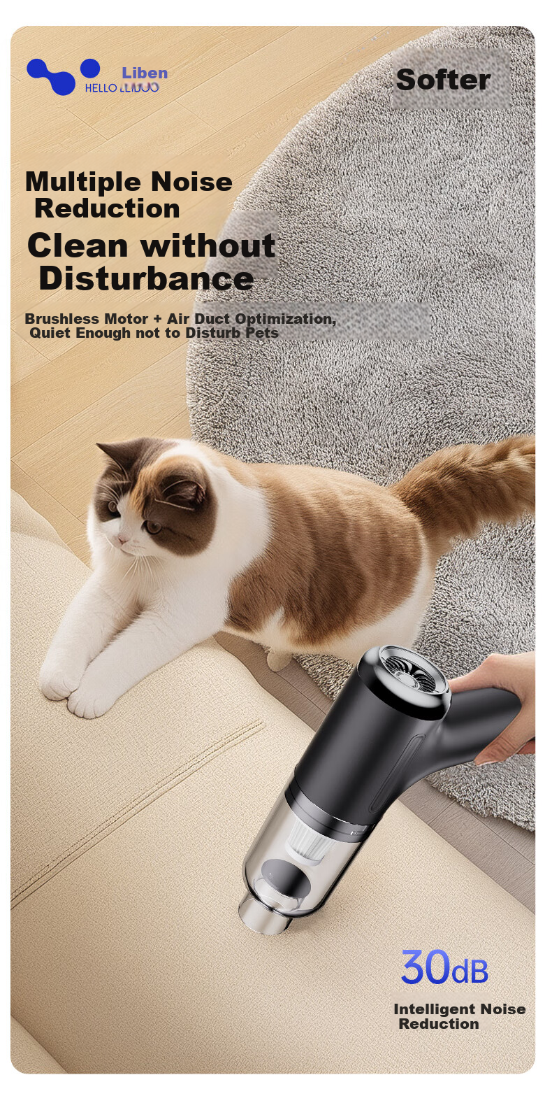 HELLOLEIBOO Car Vacuum Cleaner with Brushless Motor, Powerful Suction, Cordless Handheld Design, Compact for Home And Car Use, High-Power 8