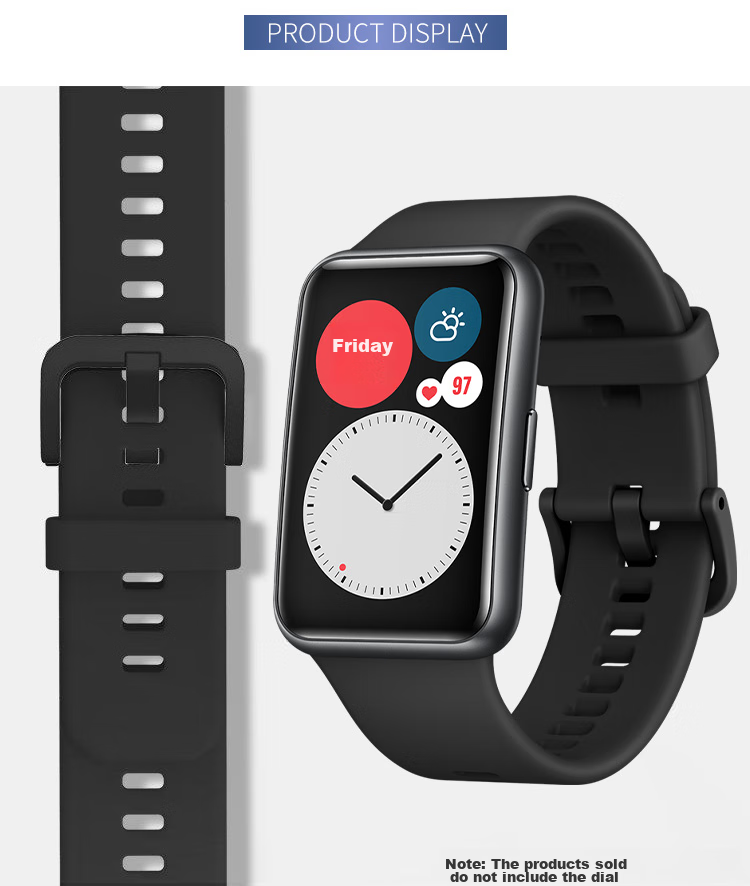 ESCASE Huawei Watch FIT Watch Strap HUAWEI Fitnew Silicone Skin-Like Strap, Unisex, No Sweat Hair Pinching, Replacement Band, Personalized Smart Sports Watchband, Black 8