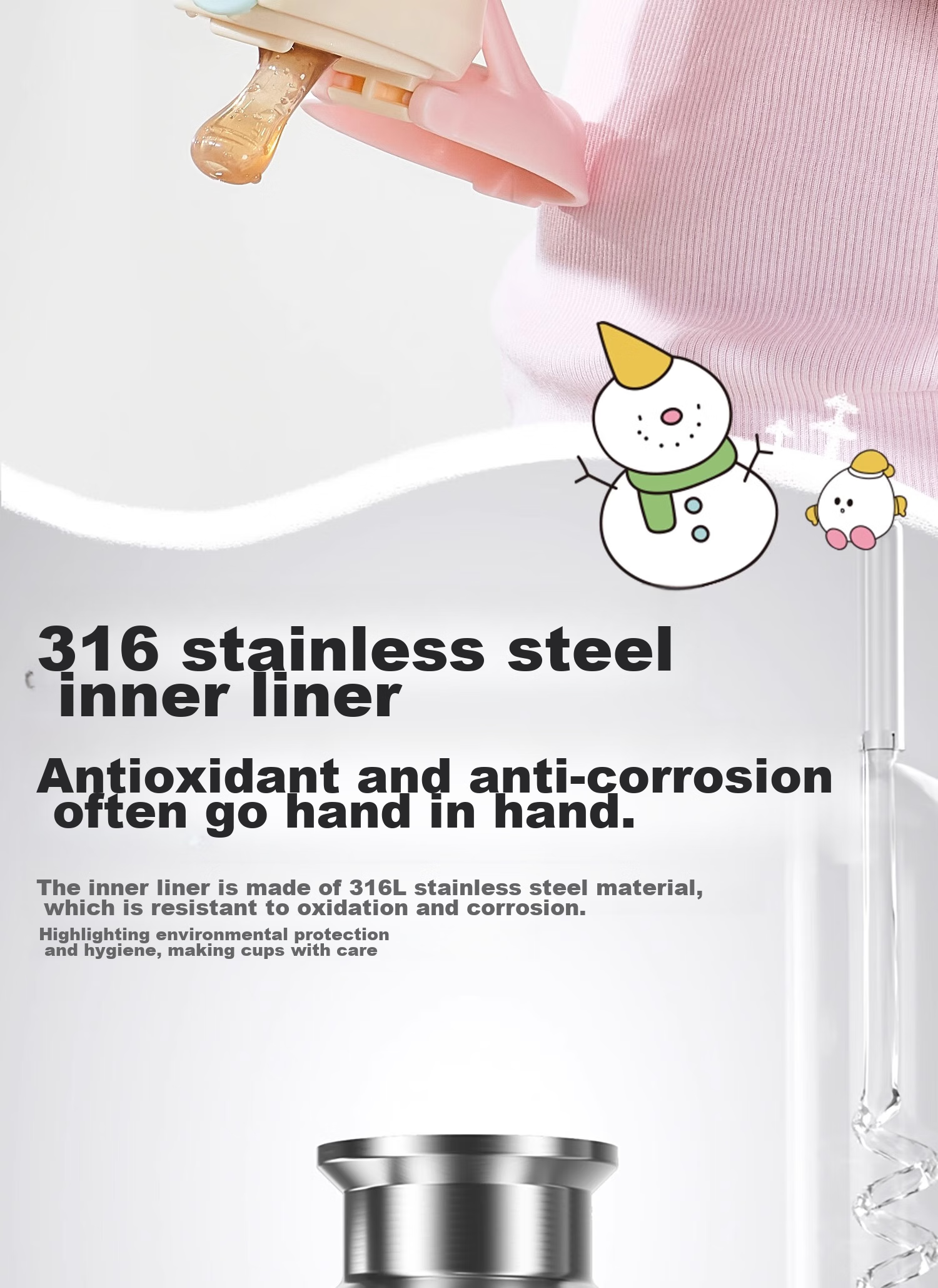 Scoornest Children's Straw Thermos Cup, Student Water Bottle, Kindergarten Straw Cup, Outdoor Use, 316 Stainless Steel Milk Bottle Water Jug 9
