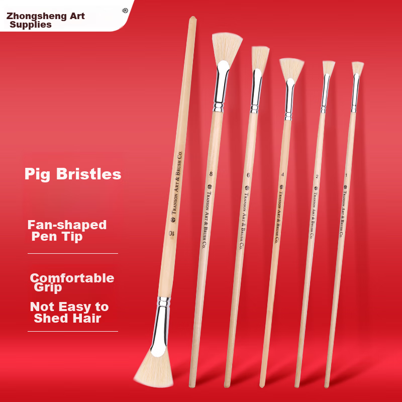 Transon Pig Bristle Fan-Shaped Brush Set for Gouache Painting, Watercolor Painting, Oil Painting, Acrylic Painting, Easel, Brushes, Art Exam, Fish Tail Original Bristle 8# Art Sketching