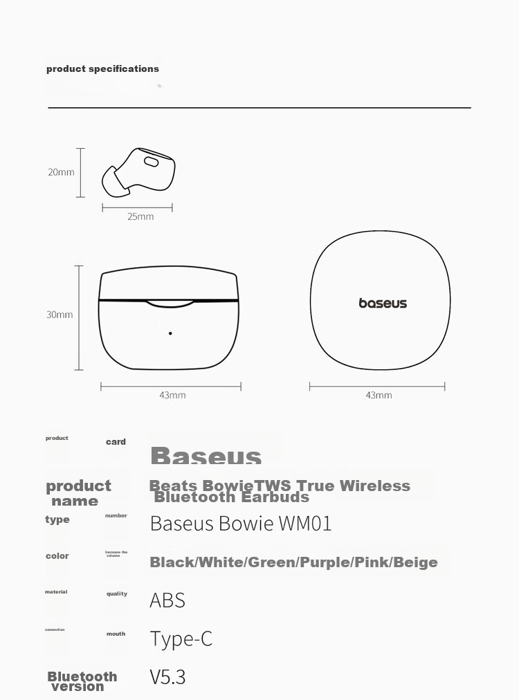 BASEUS WM01 Upgraded Version, In-Ear True Wireless Bluetooth Sleep Headphones for Music, Sports, Gaming, Calls, Noise Reduction, Low Latency, Suitable As A Gift for Apple, Huawei, Xiaomi 21