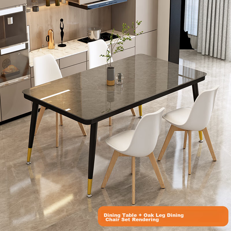 Fanshe Dining Table Set for Home Use, Suitable for 4-6 People, Rock Slab Pattern Glass Table with Chairs for Small Apartments