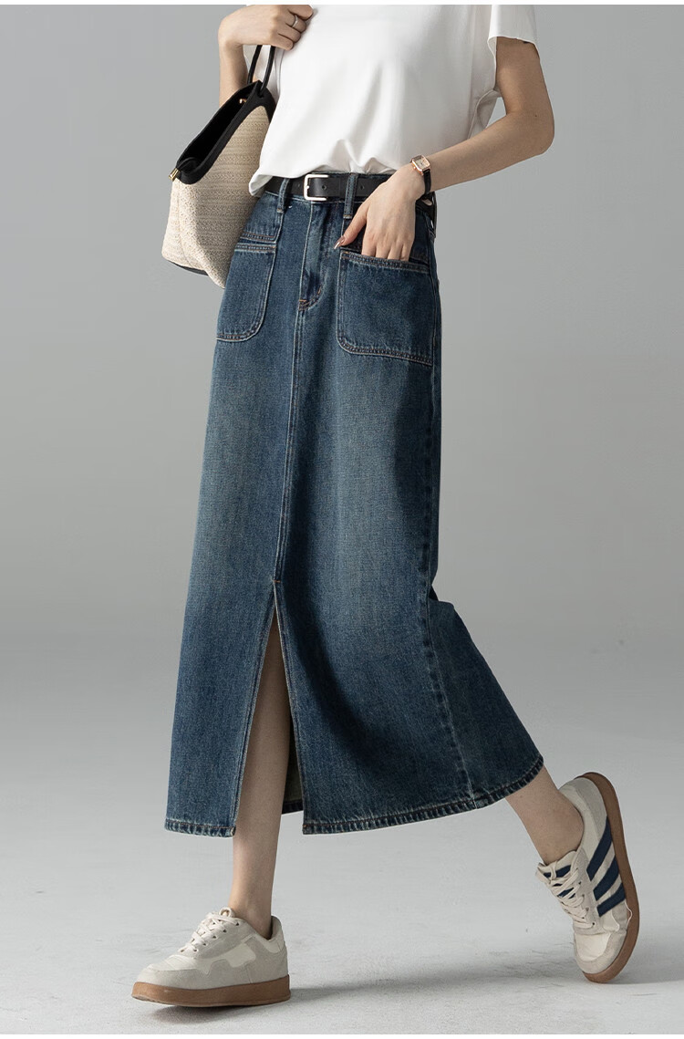 Dme [French Elegant] A-Line Slit Midi Skirt for Women, Spring And Autumn Style, Slimming High-Waist Mid-Length Skirt 6