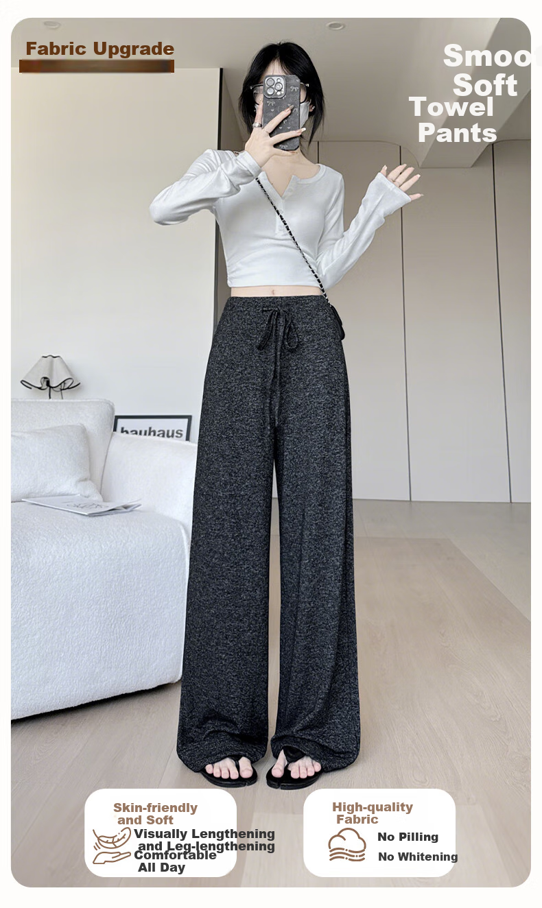 FitonTon Women's Horizontal Striped Knit Towel Pants, New Spring And Summer Style, Slimming Straight-Leg Sweatpants, Casual Lazy-Style Trousers 1