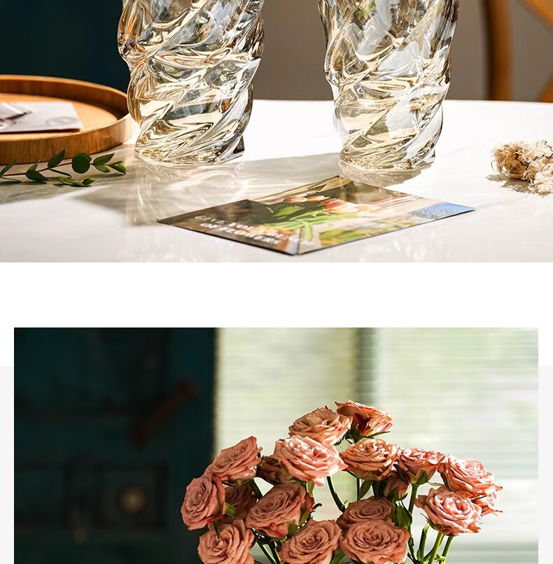 Fanyejia Luxury Crystal Vase, Elegant Large Glass Ornament, Nordic Style for Living Room, Flower Arrangement, Rose, Bedroom Water-Grown Fresh Flower Vase 3