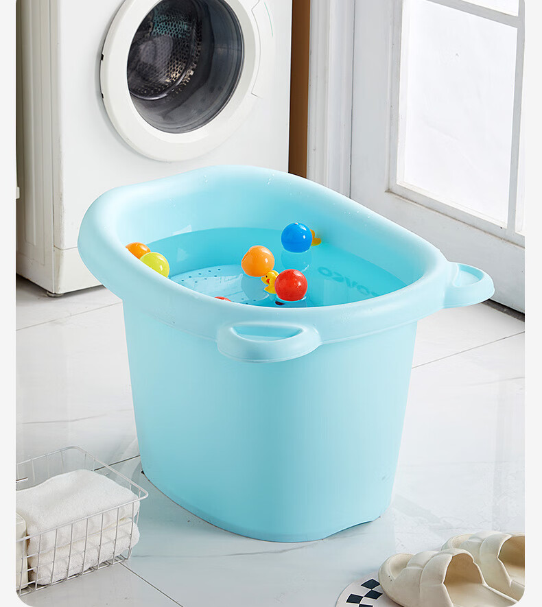 Rikang Bathtub, Baby Bathing Basin, Children's Bathtub, Bathtub with Free Stool, Blue, X1001-1 21