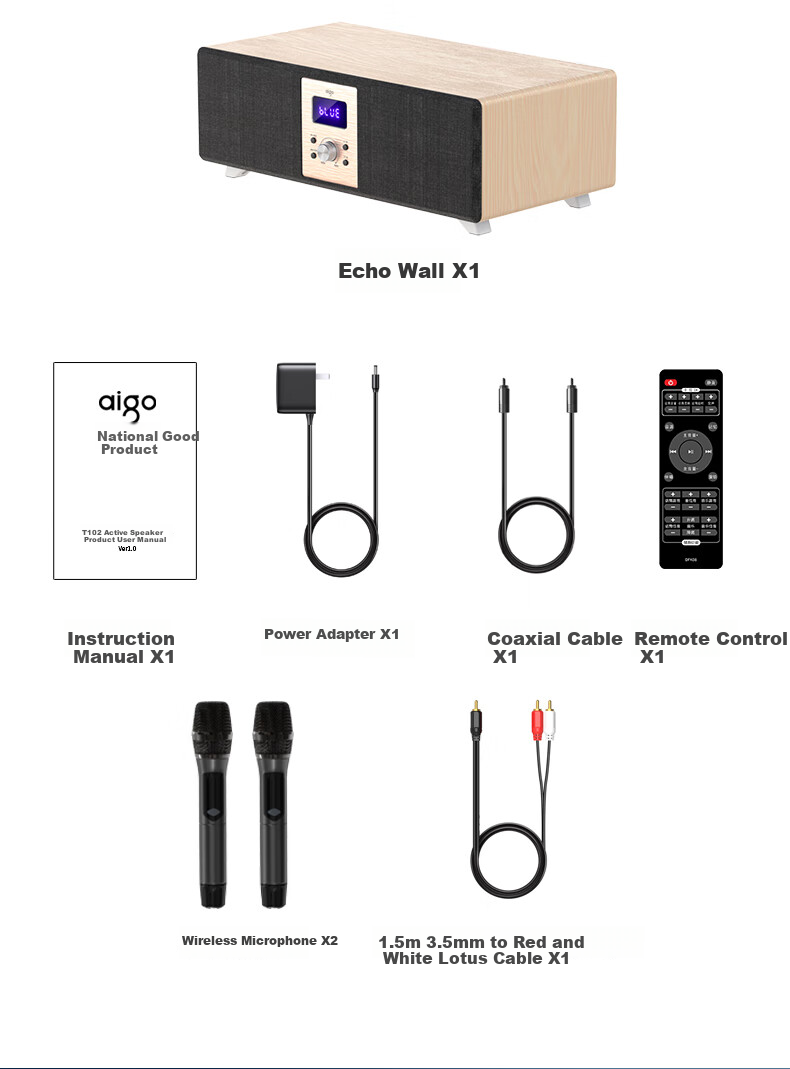 Aigo T18k Bluetooth Speaker, Home KTV Sound System, All-In Amplifier, Karaoke Device for Home Use, TV Sound System, Karaoke Stereo Surround Speaker, Deep Wood Grai 9
